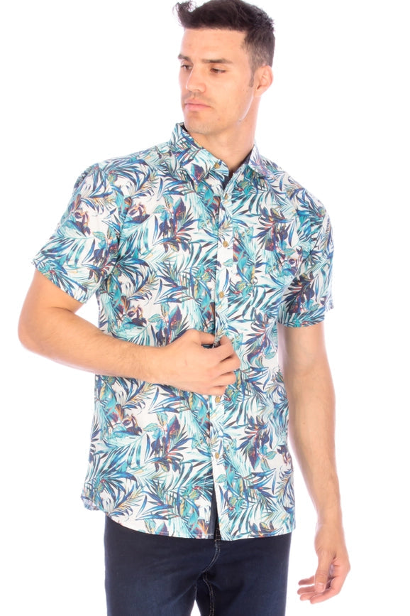 Men's Printed Woven Hawaii Floral Short Sleeve Cotton Shirt ( #240)