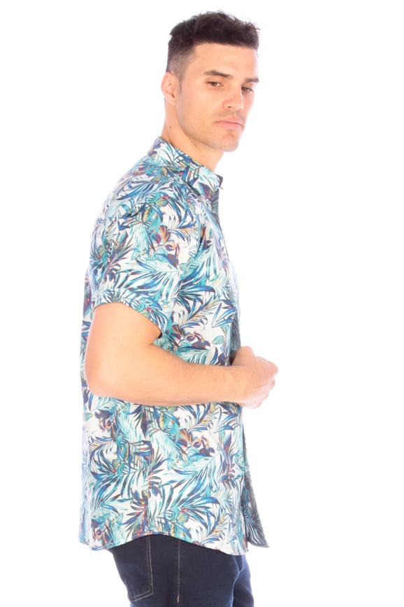 Men's Printed Woven Hawaii Floral Short Sleeve Cotton Shirt ( #240)