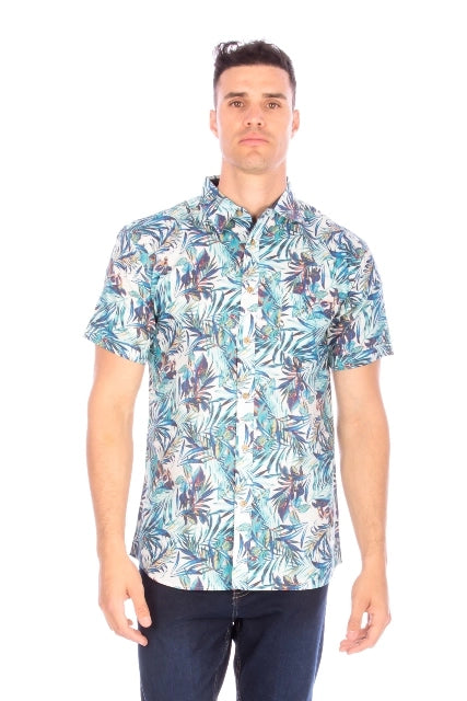 Men's Printed Woven Hawaii Floral Short Sleeve Cotton Shirt ( #240)