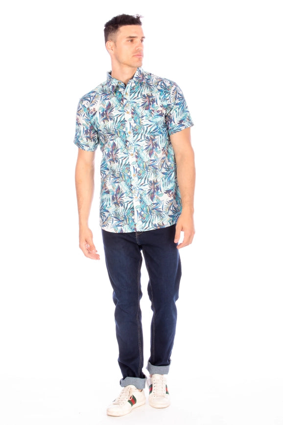 Men's Printed Woven Hawaii Floral Short Sleeve Cotton Shirt ( #240)