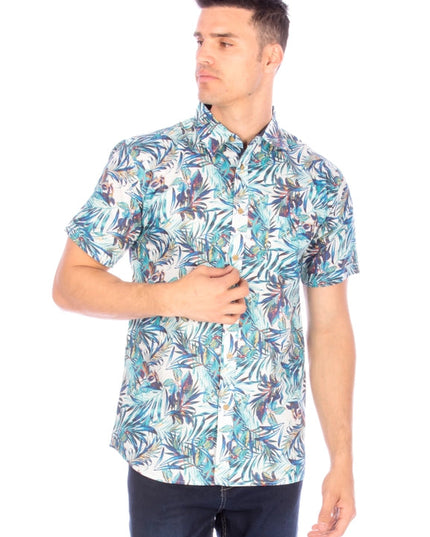 Men's Printed Woven Hawaii Floral Short Sleeve Cotton Shirt ( #240)