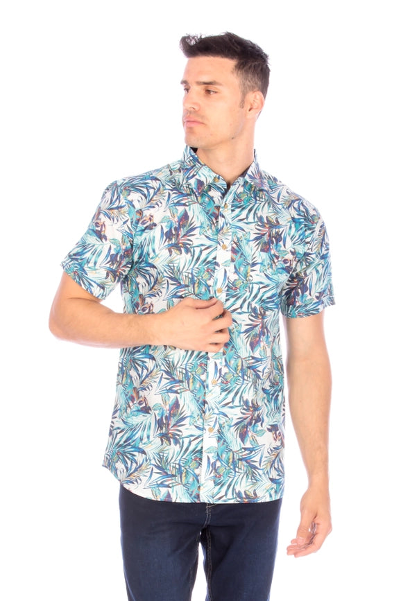 Men's Printed Woven Hawaii Floral Short Sleeve Cotton Shirt ( #240)