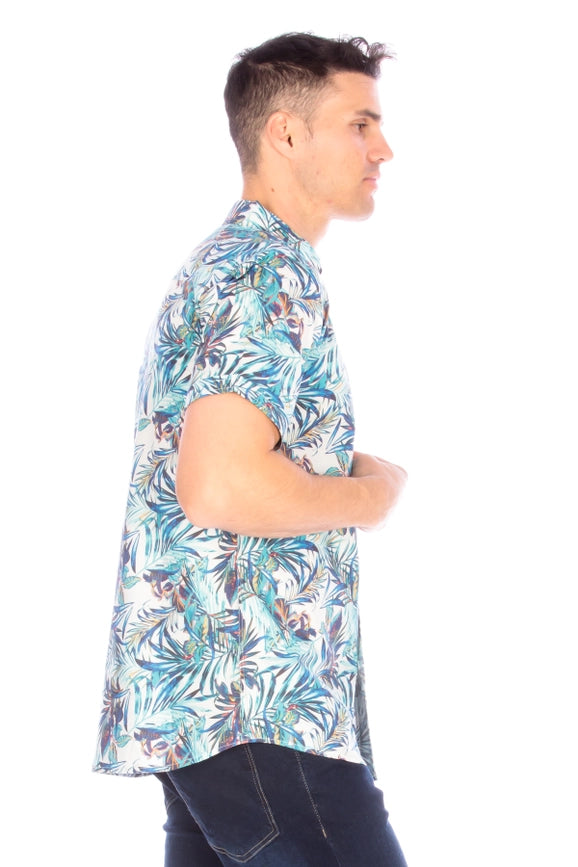 Men's Printed Woven Hawaii Floral Short Sleeve Cotton Shirt ( #240)