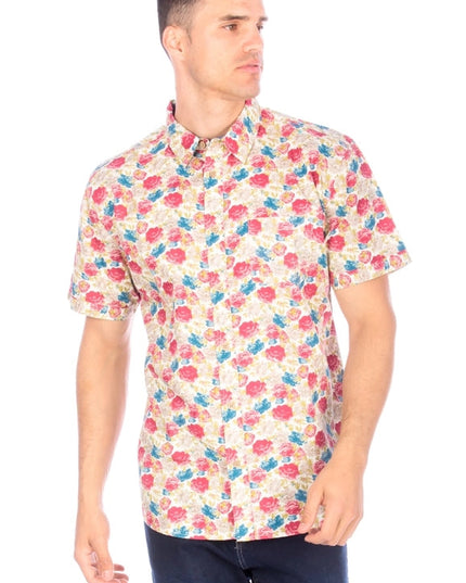 Men's Printed Woven Hawaii Floral Short Sleeve Cotton Shirt ( #45)