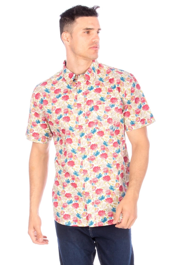 Men's Printed Woven Hawaii Floral Short Sleeve Cotton Shirt ( #45)