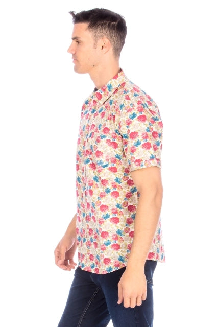 Men's Printed Woven Hawaii Floral Short Sleeve Cotton Shirt ( #45)