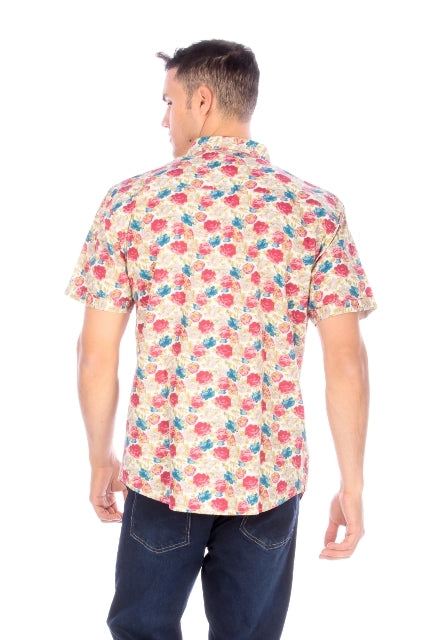 Men's Printed Woven Hawaii Floral Short Sleeve Cotton Shirt ( #45)