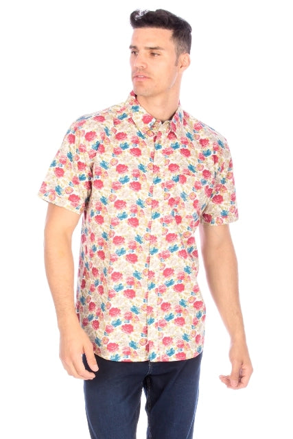 Men's Printed Woven Hawaii Floral Short Sleeve Cotton Shirt ( #45)