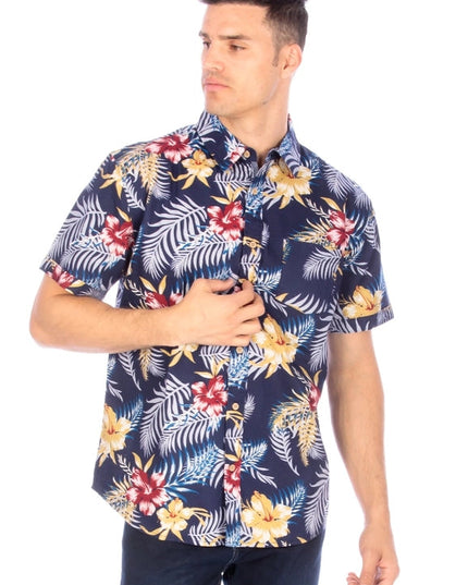 Men's Printed Woven Hawaii Floral Short Sleeve Cotton Shirt ( #53)