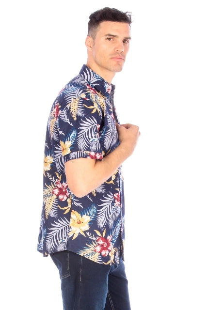 Men's Printed Woven Hawaii Floral Short Sleeve Cotton Shirt ( #53)