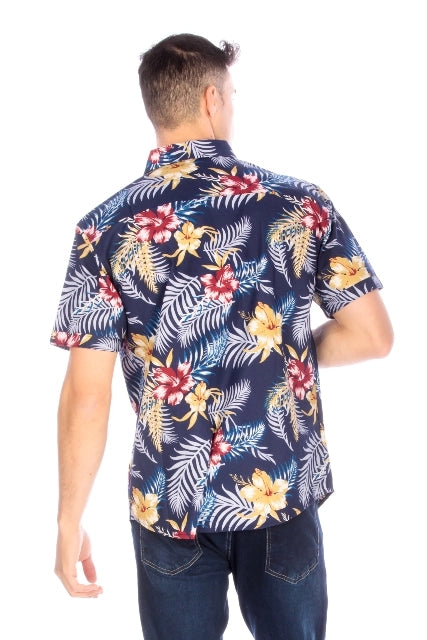 Men's Printed Woven Hawaii Floral Short Sleeve Cotton Shirt ( #53)