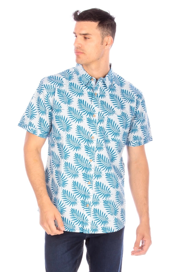 Men's Printed Woven Hawaii Floral Short Sleeve Cotton Shirt ( #55)