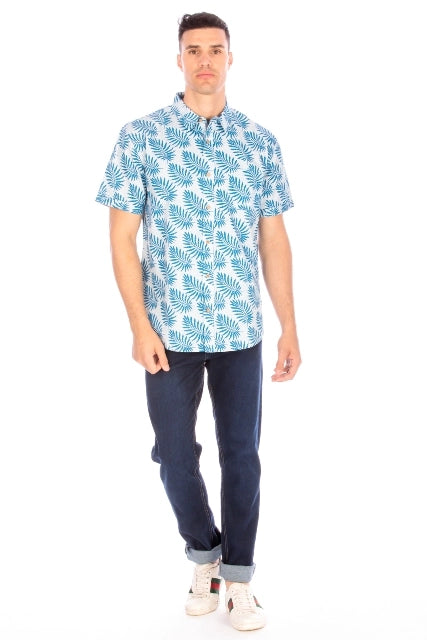 Men's Printed Woven Hawaii Floral Short Sleeve Cotton Shirt ( #55)