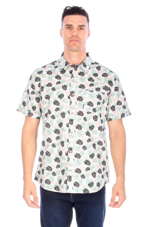 Men's Printed Woven Hawaii Floral Short Sleeve Cotton Shirt ( #61)