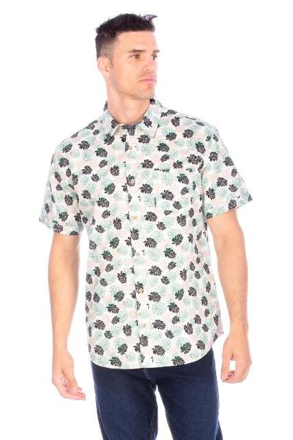 Men's Printed Woven Hawaii Floral Short Sleeve Cotton Shirt ( #61)