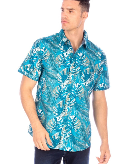 Men's Printed Woven Hawaii Floral Short Sleeve Cotton Shirt (#63)