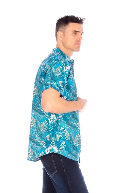 Men's Printed Woven Hawaii Floral Short Sleeve Cotton Shirt (#63)