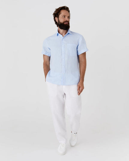 Men's Short Sleeves Linen Shirt Verbier in Sky Blue