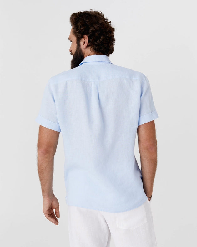 Men's Short Sleeves Linen Shirt Verbier in Sky Blue