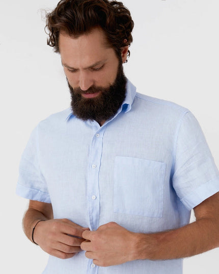 Men's Short Sleeves Linen Shirt Verbier in Sky Blue