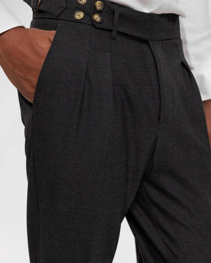 Men's Smoked High Waist (Boyfriend) Side Buckled Belt Detail Pleated Fabric Trousers