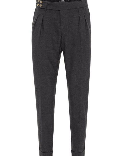 Men's Smoked High Waist (Boyfriend) Side Buckled Belt Detail Pleated Fabric Trousers