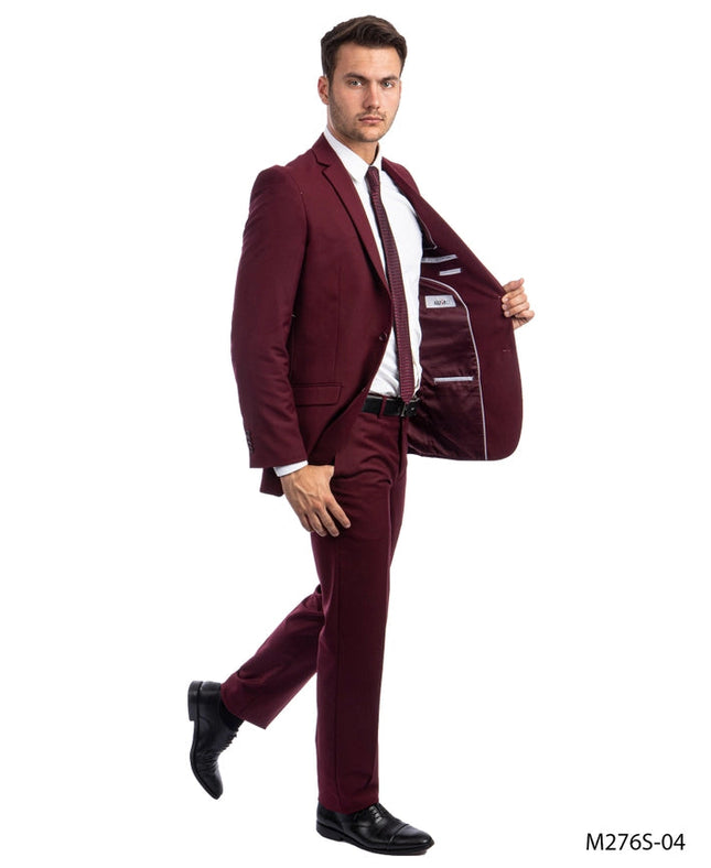 Mens Suit 2PC- Slim Fit Coat & Trousers, Burgundy