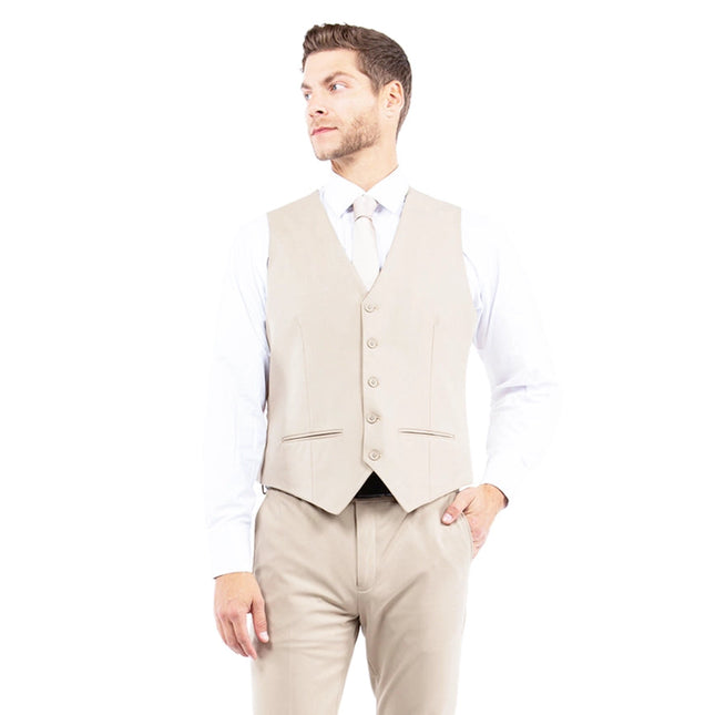 Mens Suit 4-Way Stretch 3pc w/ Expandable Waistband, Tan