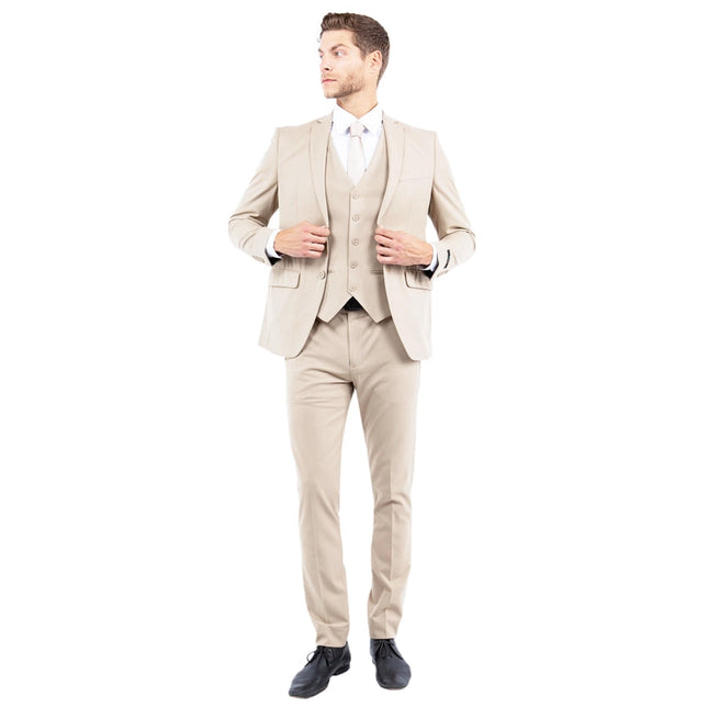 Mens Suit 4-Way Stretch 3pc w/ Expandable Waistband, Tan