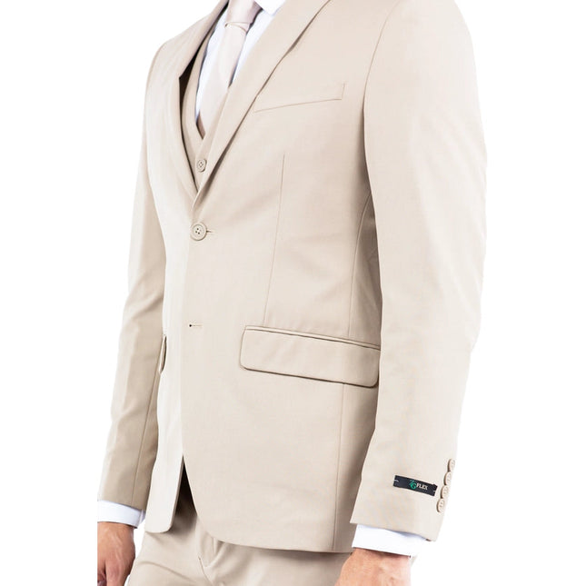 Mens Suit 4-Way Stretch 3pc w/ Expandable Waistband, Tan