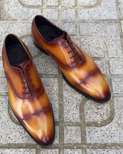 Men's Tan Brown Royal Patina Leather Shoes