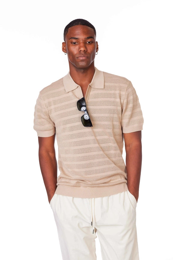 Men's Textured Polo Shirt  (KJ3472) (Cream)