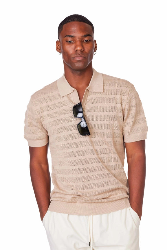 Men's Textured Polo Shirt  (KJ3472) (Cream)