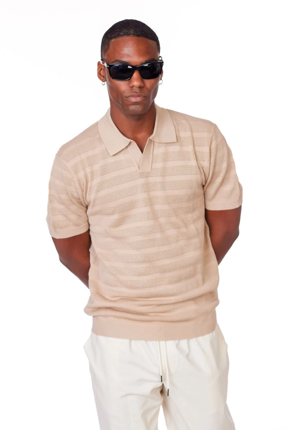 Men's Textured Polo Shirt  (KJ3472) (Cream)