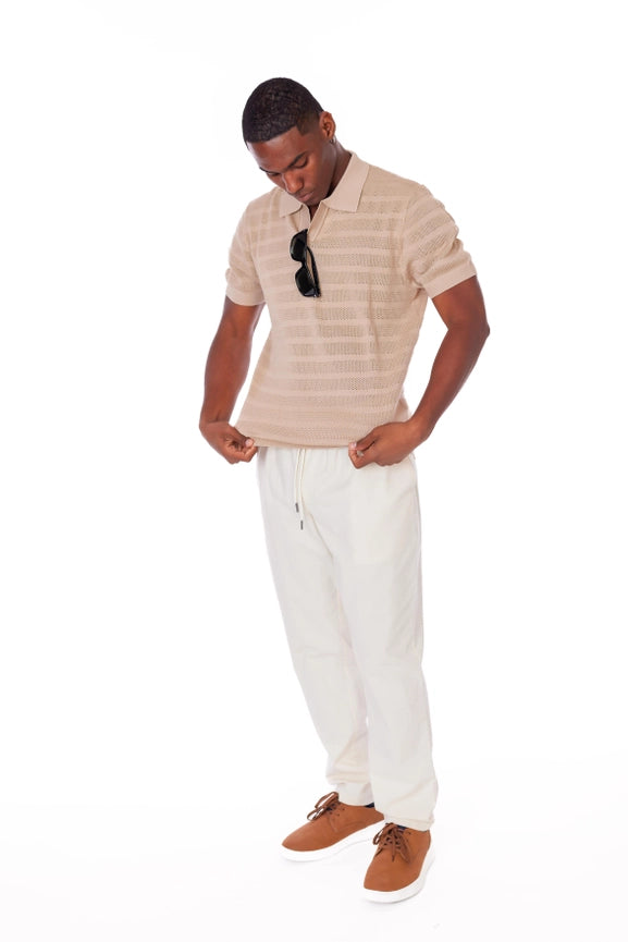 Men's Textured Polo Shirt  (KJ3472) (Cream)