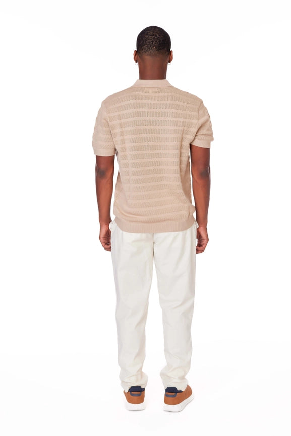 Men's Textured Polo Shirt  (KJ3472) (Cream)