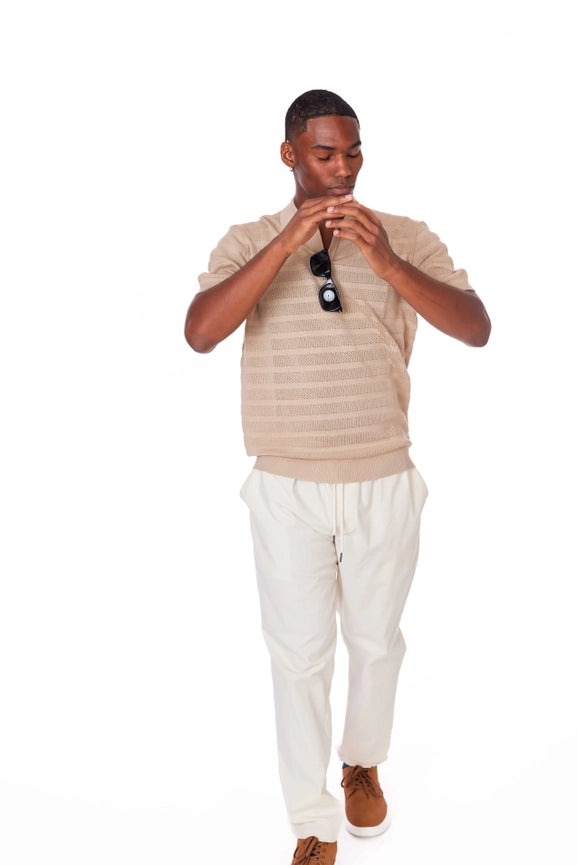 Men's Textured Polo Shirt  (KJ3472) (Cream)