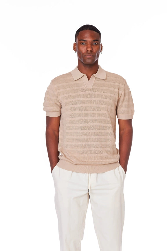 Men's Textured Polo Shirt  (KJ3472) (Cream)