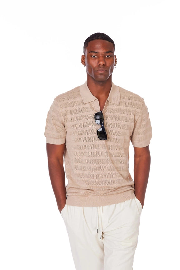 Men's Textured Polo Shirt  (KJ3472) (Cream)