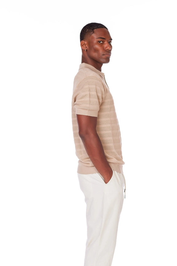 Men's Textured Polo Shirt  (KJ3472) (Cream)