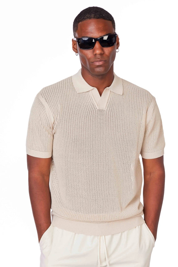 Men's Textured Polo Shirt  (S40920) (Beige)