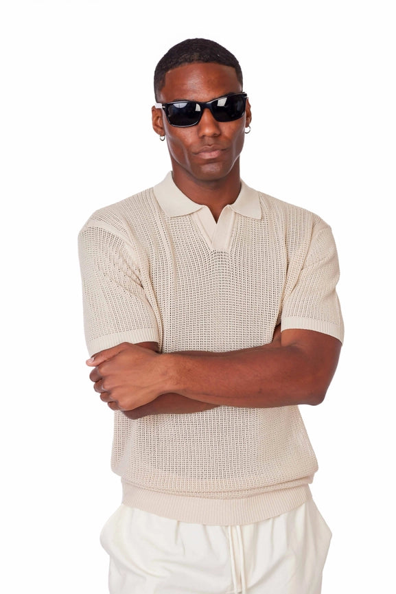 Men's Textured Polo Shirt  (S40920) (Beige)