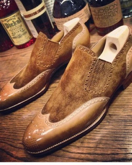 Men's Two Tone Brown Leather & Suede Shoes