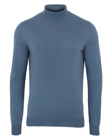 Mens Ultra Fine Cotton Mock Turtle Neck Jumper Bluestone