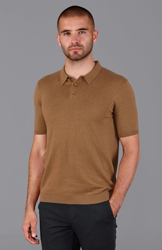 Mens Ultra Fine Cotton Short Sleeve Polo Shirt Camel