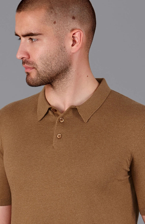 Mens Ultra Fine Cotton Short Sleeve Polo Shirt Camel