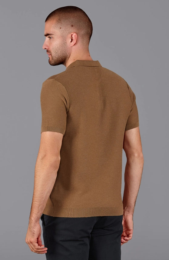 Mens Ultra Fine Cotton Short Sleeve Polo Shirt Camel