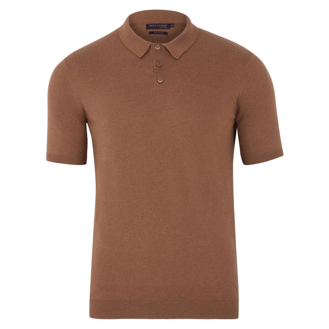 Mens Ultra Fine Cotton Short Sleeve Polo Shirt Camel