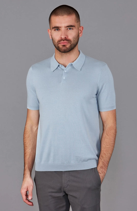 Mens Ultra Fine Cotton Short Sleeve Polo Shirt Chalk Blue