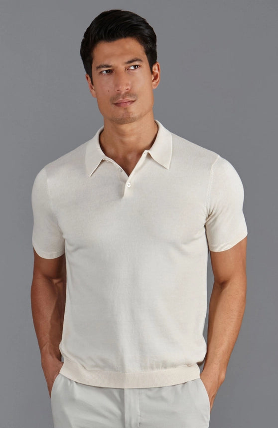 Mens Ultra Fine Cotton Short Sleeve Polo Shirt Ecru